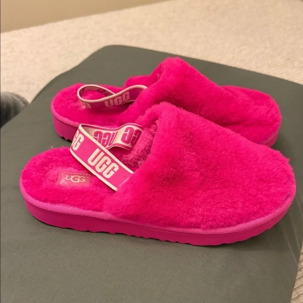 UGG Vibrant Pink Fluffy Slides